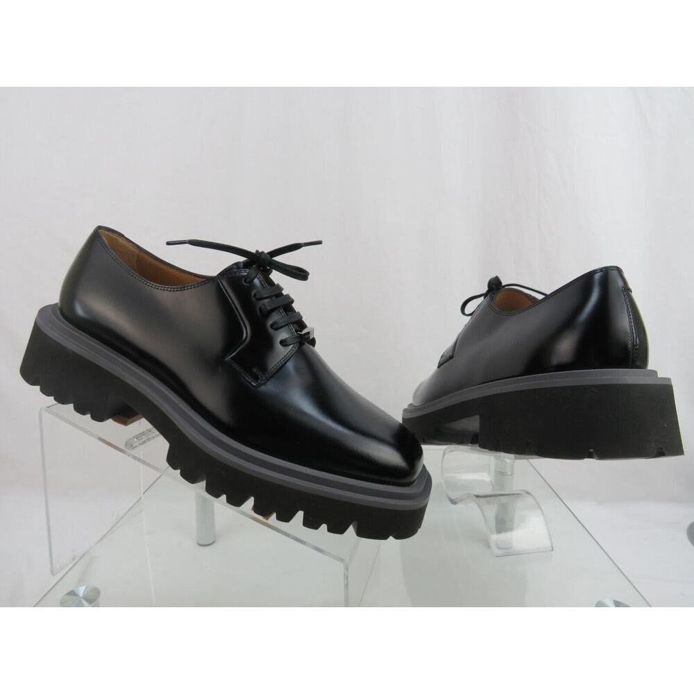 NIB FERRAGAMO FLICKER BLACK LEATHER LOGO PLATFORM LUG SOLE OXFORDS 9 M - Picture 11 of 13